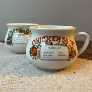 2 Soup Mugs Chiken Onion Soup Recipe Fine Porcelain